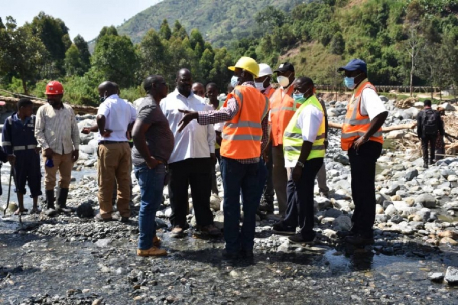 Minister of State for Works leads a Technical team on a site visit to the floods ravaged areas of Kasese